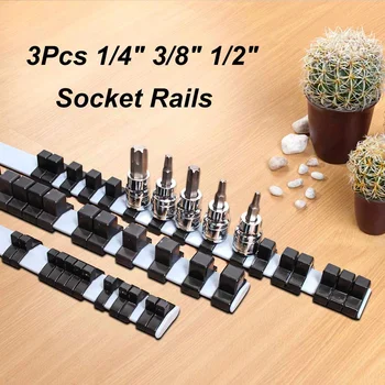 

3Pcs 1/4" 3/8" 1/2" Drive Metric Socket Trays Holders Organizer Hand Tools Set Black Plastic Socket Storage Rail For Home Garage