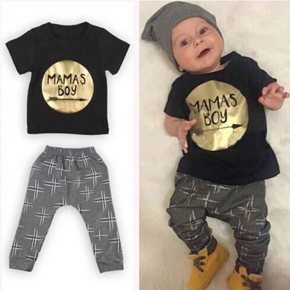 spesifikasi Kualitas Baik Yang Baru Lahir Bayi Anak Laki laki Anak Anak Pakaian Kaos Atasan + Celana Pakaian Set Pakaian Bayi 2 Pcs