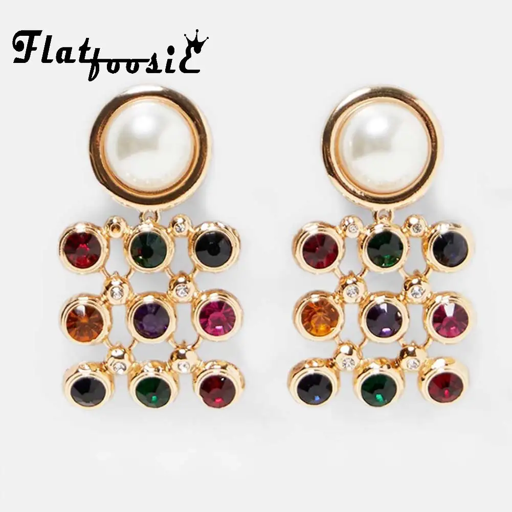 

Flatfoosie Vintage ZA Crystal Dangle Earrings Women Fashion Square Gold Color Statement Big Drop Earring Elegant Luxury Jewelry