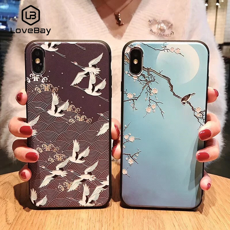 Lovebay мягкий китайский стиль кран мобильный телефон оболочки для IPhone 6 6s 7 8 Plus 5 5S SE XS