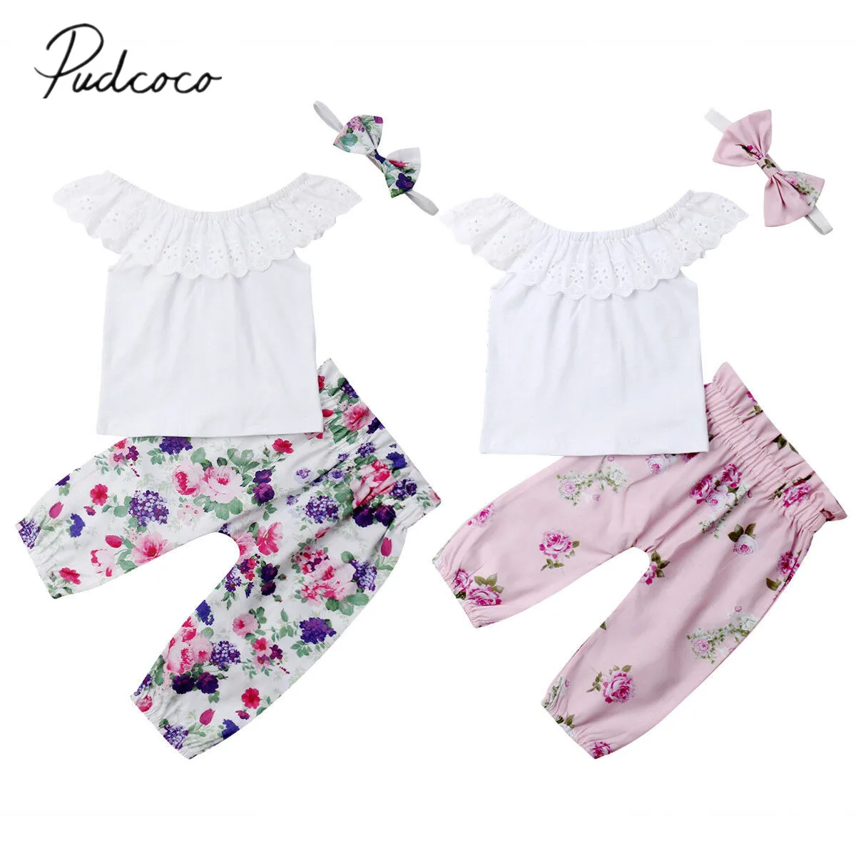 2019 Brand New 0 18M Newborn Infant Baby Girl 3PCS Outfits Summer Clothes Sleeveless Lace T