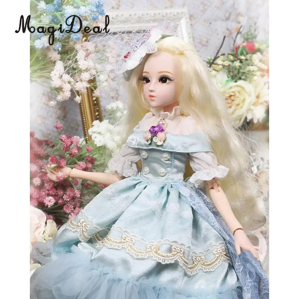 

1/4 26-jointed Vinyl Princess Doll with Beautiful Lace Dress Girl Toys Kids Birthday X-mas Gift -Blue