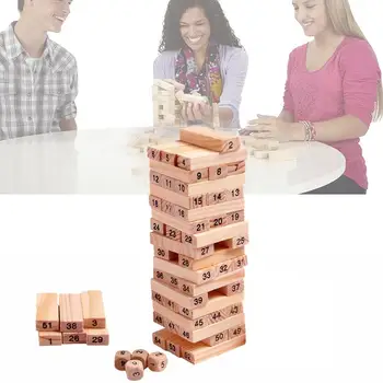 

54pcs Wood Building Wooden Tower Blocks Toy Domino Stacker Board Game Toy Family Party Funny Extract Building Blocks Game