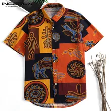 INCERUN Гавайские мужские рубашки с коротким рукавом, приталенные рубашки с цветочным принтом, праздничная уличная футболка, повседневная мужская блузка, Camisas Masculina