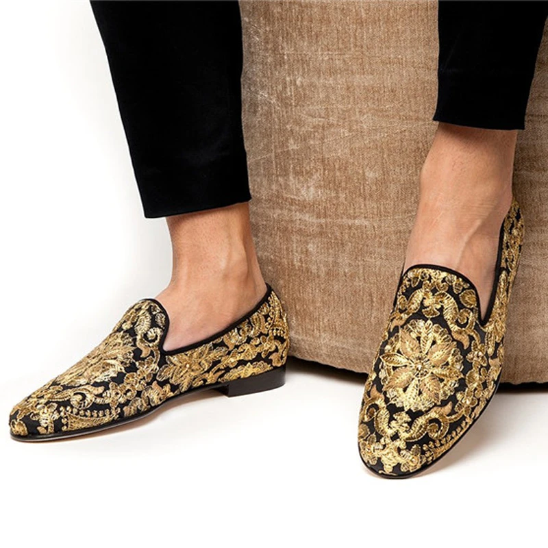 Zapatos chinos con bordado Floral para hombre, mocasines de cuero con cuadrada, sin cordones, bordados a mano, de cristal|Zapatos formales| - AliExpress