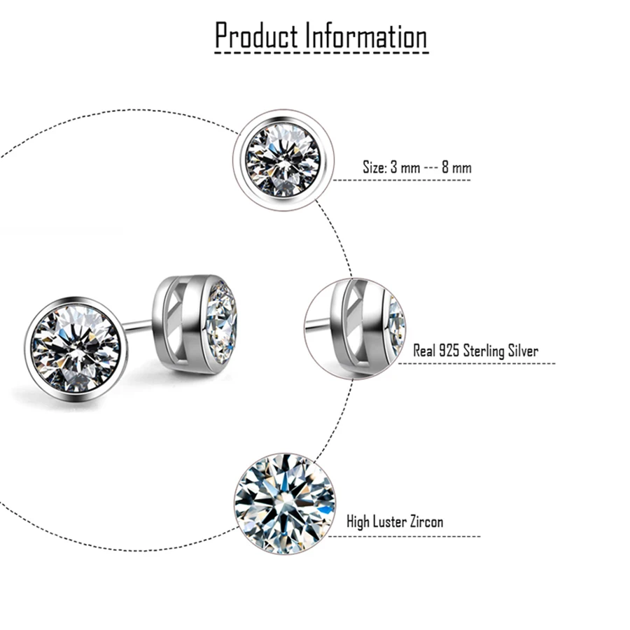 Бренд Malanda, модные круглые серьги-гвоздики из стерлингового серебра для женщин и мужчин, белые круглые кристаллические циркониевые Канальные серьги, ювелирные изделия