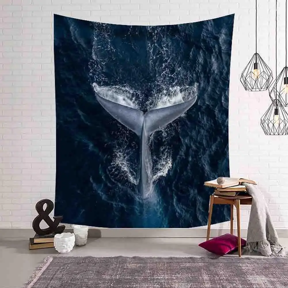 Dancing Whale Printed Wall Hanging Tapestry Shark Blue Sky Sea Tapestries Boho Bedspread Yoga Mat Beach Blanket Home Decorative