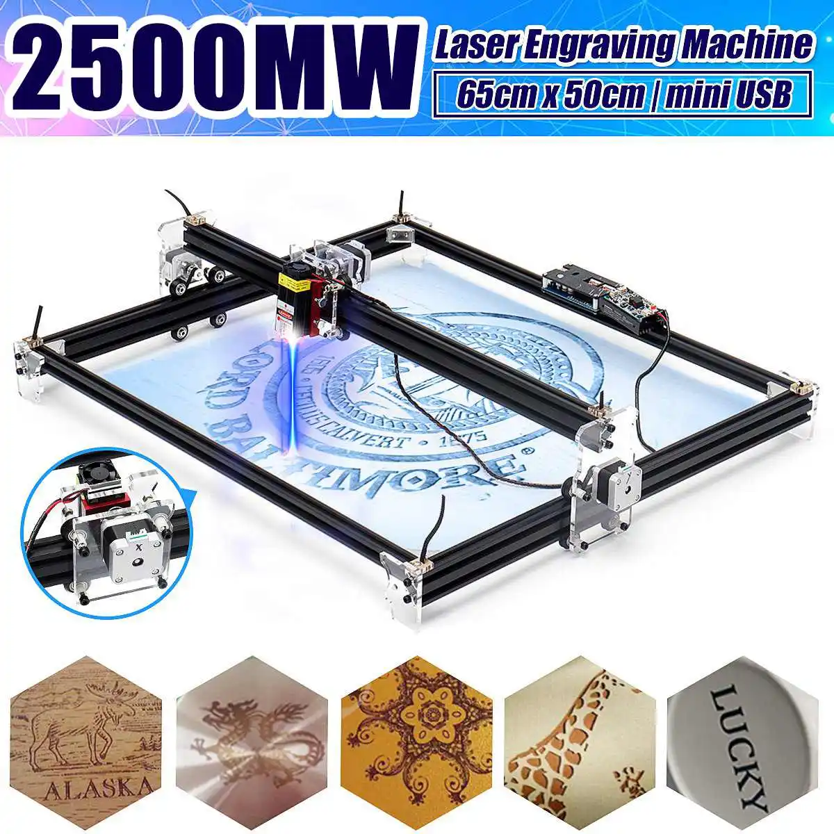 

2500mW Professional 65*50cm Automatic Desktop Mini CNC Laser Engraver Cutter Home DIY Tool Engraving Wood Cutting Machine Router