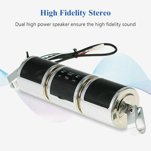 

Motorcycle Speaker Audio Stereo MP3 Player Bluetooth Music FM Radio IP54 Adjustable Bracket LED Display Silver Black for Motor