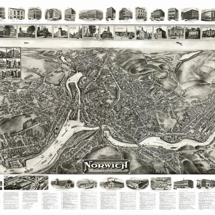 Old Map of Norwich Connecticut 1912 New London County Poster Print (36 x 54) | Дом и сад