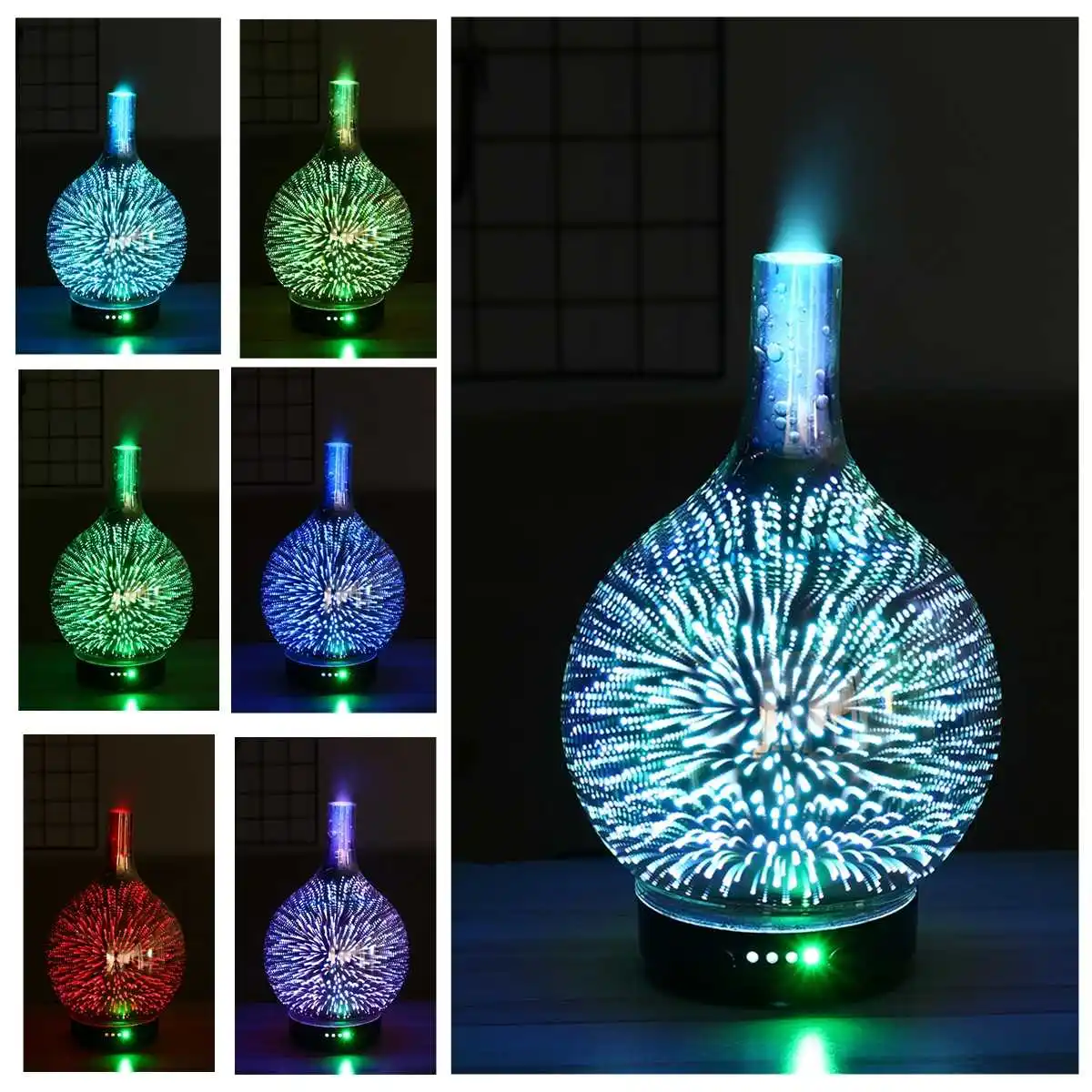 

USB Ultrasonic Air Humidifier Aromas Essential Oil Diffuser Mist Maker Ultrasonic Humidifier Gift 3D Fireworks LED Night Light