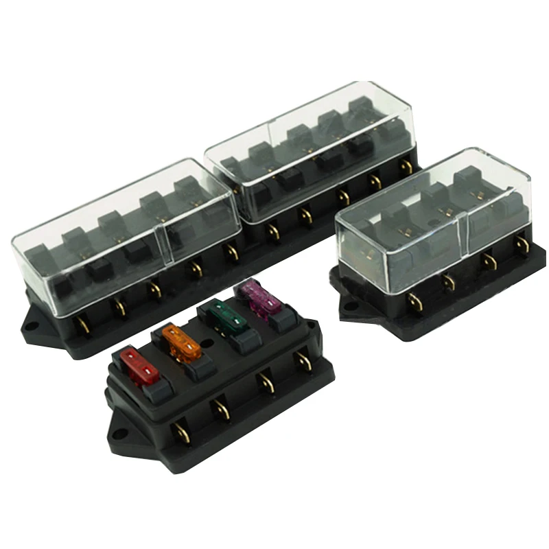 

Car 6 Way Circuit Standard ATO Blade Fuse Box DC 12V/24V Block Holder with 6 Fuses 3A / 5A / 10A / 15A / 20A / 30A