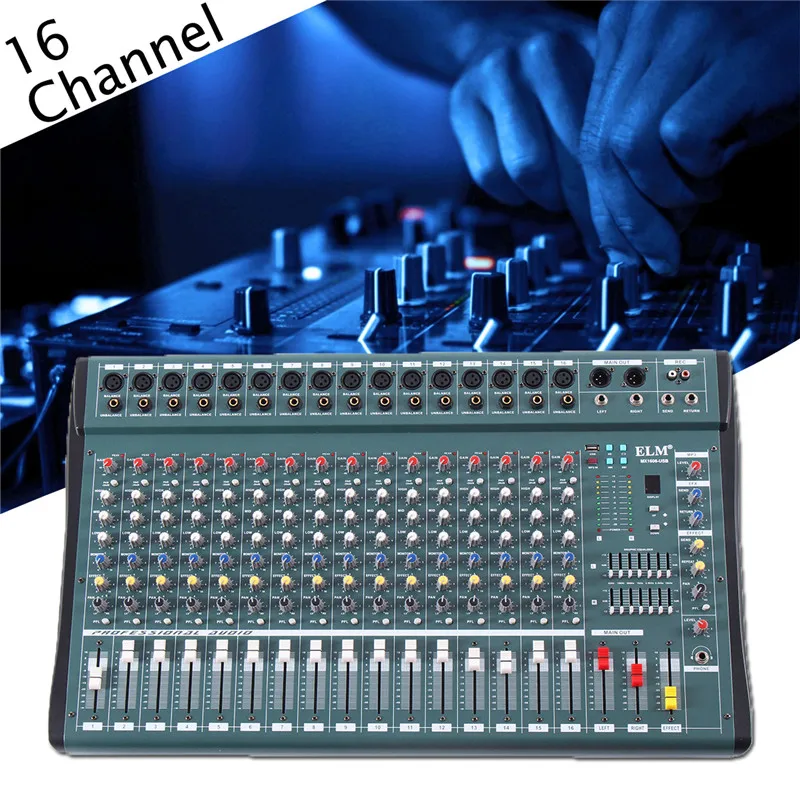 16 канальный Professional цифровой Микрофон Звук микшерный пульт мощность ed Mixer 110-220 В Phantom мощность для диджей караоке аудио микшер