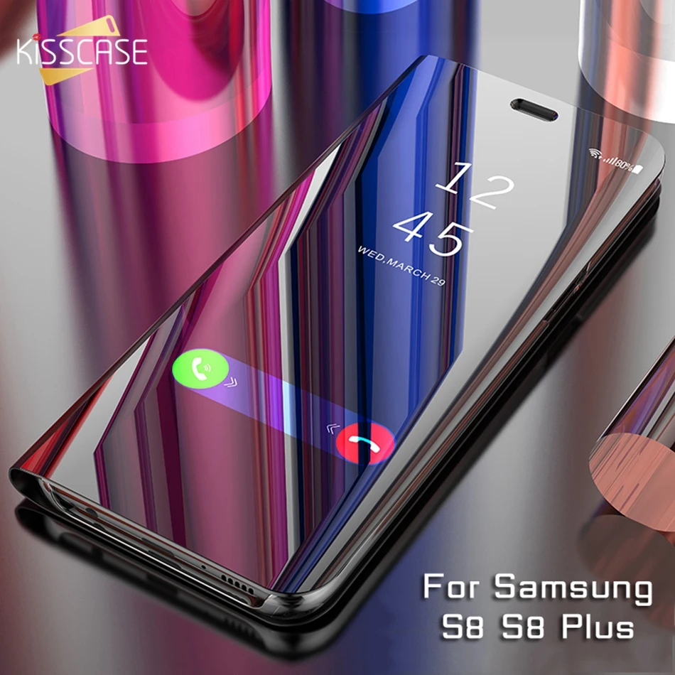 KISSCASE прозрачный зеркальный умный чехол для Samsung Galaxy S8 S9 Plus S10 Lite Флип кожаный S6 S7 Edge