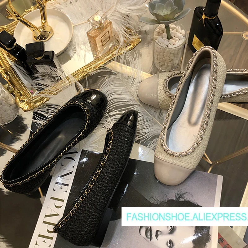 

2019 Hot Spring Summer Shoes Woman Casaul Shallow Ballet Flats Metal Chain Slip On Round Toe Cozy Flats Design Woman Shoes Tide