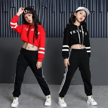 

Girls Ballroom Modern Jazz Hip Hop Dance Competition Costumes Hoodie Sweatshirt Tops Pants for Kid Stage wear Dancing Outfits