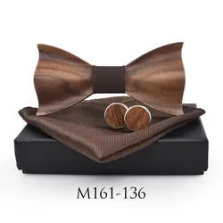 Деревянный карман набор запонок для рубашка 3D тиснением модные однотонные Юбилей классический подарок + галстук-бабочка одежда для
