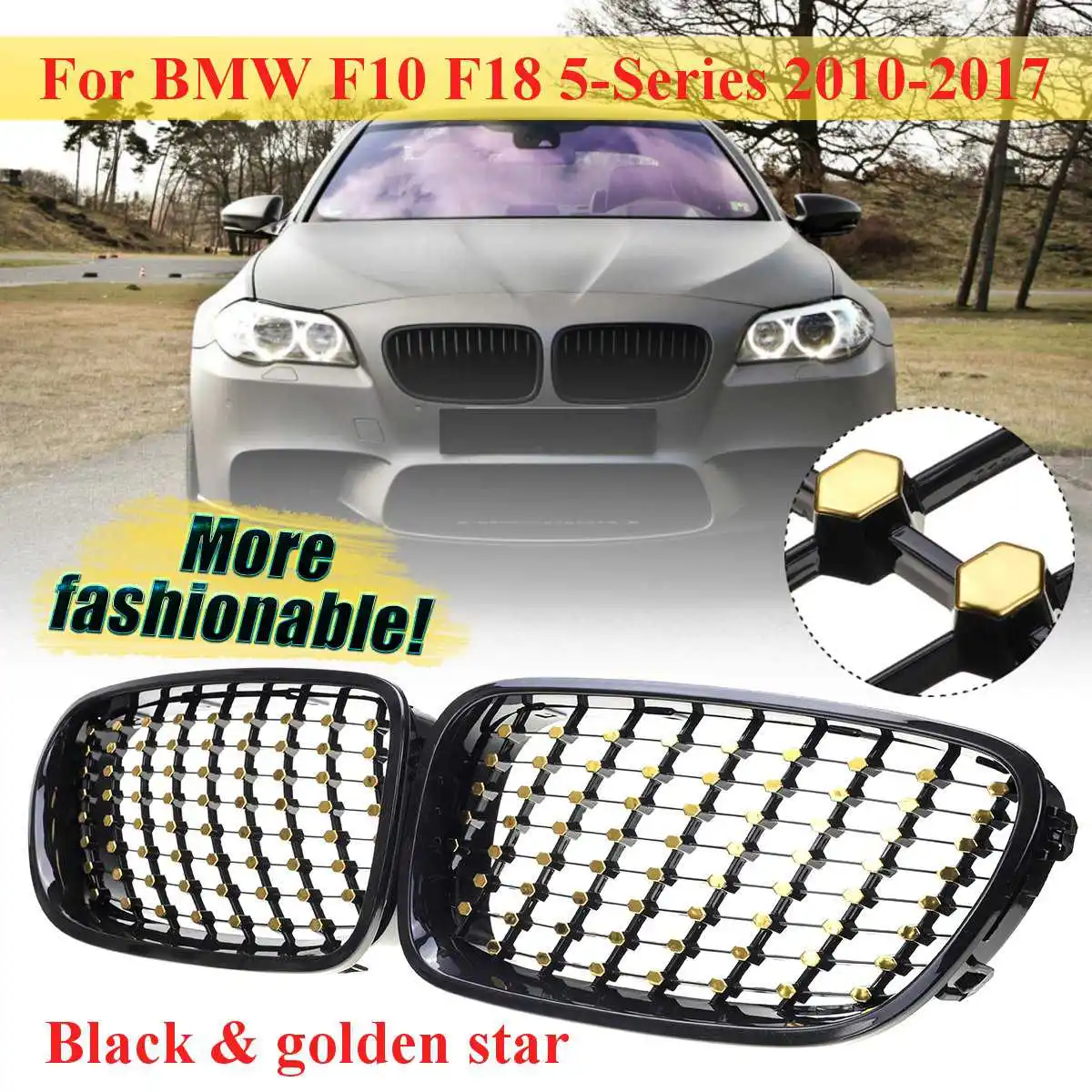 

Pair Gloss Black Stars ABS Front Kidney Grilles For BMW F10 F11 F18 5-Series 2010-2017 51137261356 51137261355 Car styling