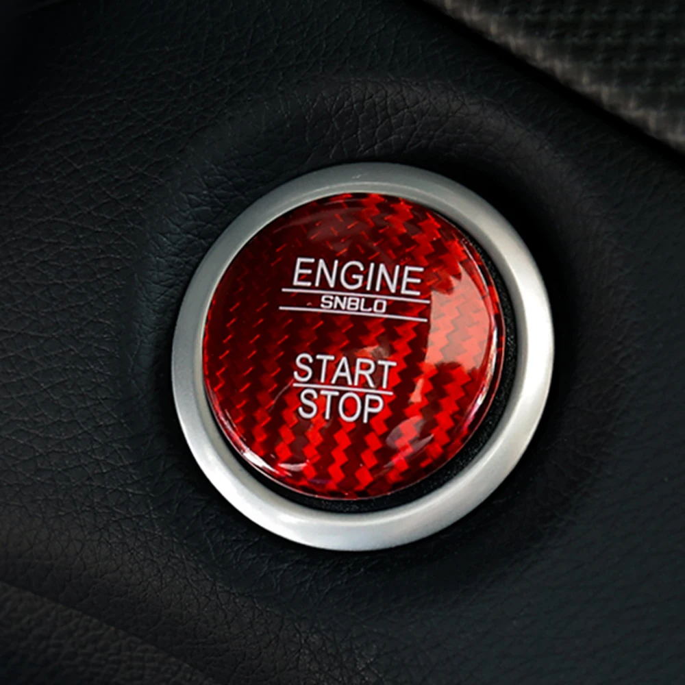 Red Engine Button Trim,Carbon Fiber Engine Start Button Cover Cap Stop Push Button Cover Trim For Mercedes Benz C GLC W205 Ignition Starter Switch Knob Decoration Stickers