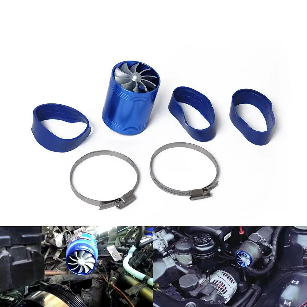 Turbine Short Ram//Cold Air Intake Turbonator 3/" Dual Fan Gas Fuel Saver Blue