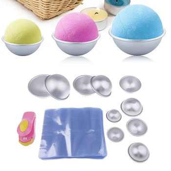

5 Set Aluminum Half Round Bath Bombs Mold With 1 Capper & 200 pcs Wrap Bag DIY Soaps ,Candles and Cake Decorating Mould Tools