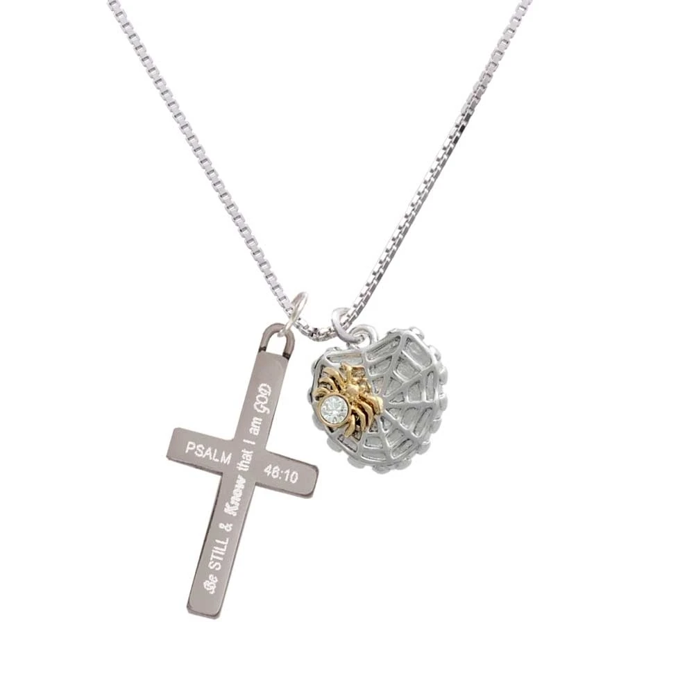 Сердце паутины с золотым цветным кристаллом Spider Be Still And Know cross necklace|Подвески| |