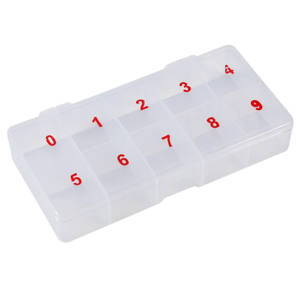 

1 PCS 10 Cells Compartments Acrylic Storage Case Natural Translucent Plastic False Nail Art Tips Box High Quality