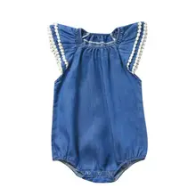 Летняя одежда для новорожденных для маленьких девочек Комбинезон с кружевным гофрированным воротником комбинезон купальник комплект одежды одежда Размеры на возраст от 0 до 24 месяцев; одежда для малышей