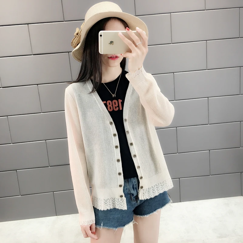 2019 Summer Kimono Cardigan V-Neck Long Sleeve Female Tops sunscreen air conditioning shirt Women Knitted Cardigan Coat