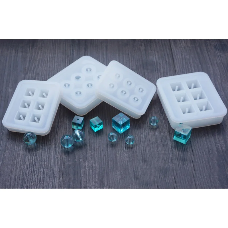 

Transparent Rectangle Silicone Beads Mould Square Ball 6 Hanging Holes DIY Epoxy Jewelry Mold resin molds for jewelry