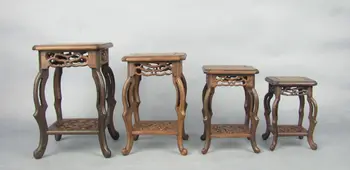 

1 Set Chinese Brown Hard Ji-chi Wood Carved Mini Desk 4PC Stand Shelf Display