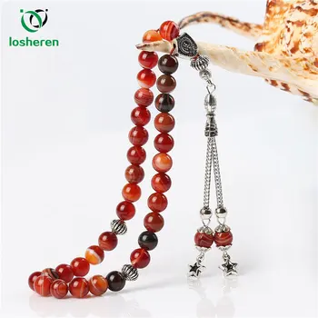 

LOSHEREN Top Sale 33beads Natural Agates Stone Charm Muslim Tasbih Prayer Beads Bracelet Man & Men Islamic Religious Jewelry