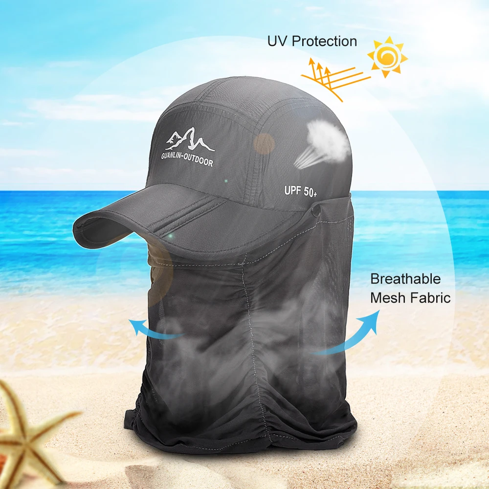 

Men Neck Cover Hat Quick Dry Fishing Caps UV Protection Anti-mosquito Sun Hat Full Face Mask Outdoor Face Neck Cover Breathable