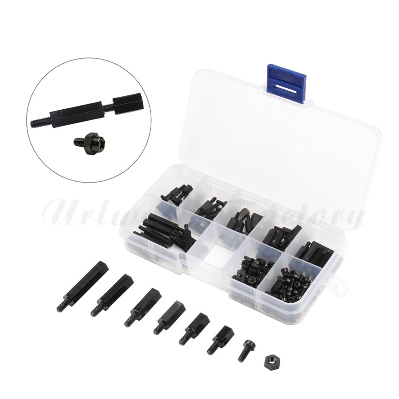 180pcs Nylon Standoff Kit Male To Female M2.5 Length 620m Black Nylon