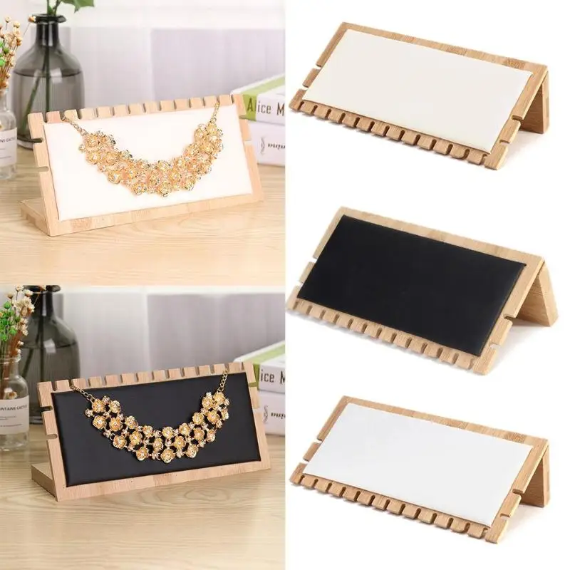 Wood Jewelry Organizer PU Earring Display Rack Jewelry Organizer Stand Necklace Chain Pendant Jewelry Display Stand Holder Rack