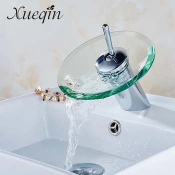 

Xueqin Bathroom Cold And Hot Round Glass Waterfall Basin Sink Mixer Tap Faucet Spout Chrome Polished Faucet Tap Deck Mounted