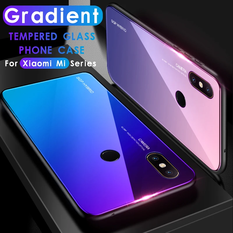 

Gradient mi 8 lite 9H Tempered Glass phone case For xiaomi mi a1 a2 mix 2 s 2s 6 8 mi8 se lite xiomi mi6 mia2 Cover shell Coque