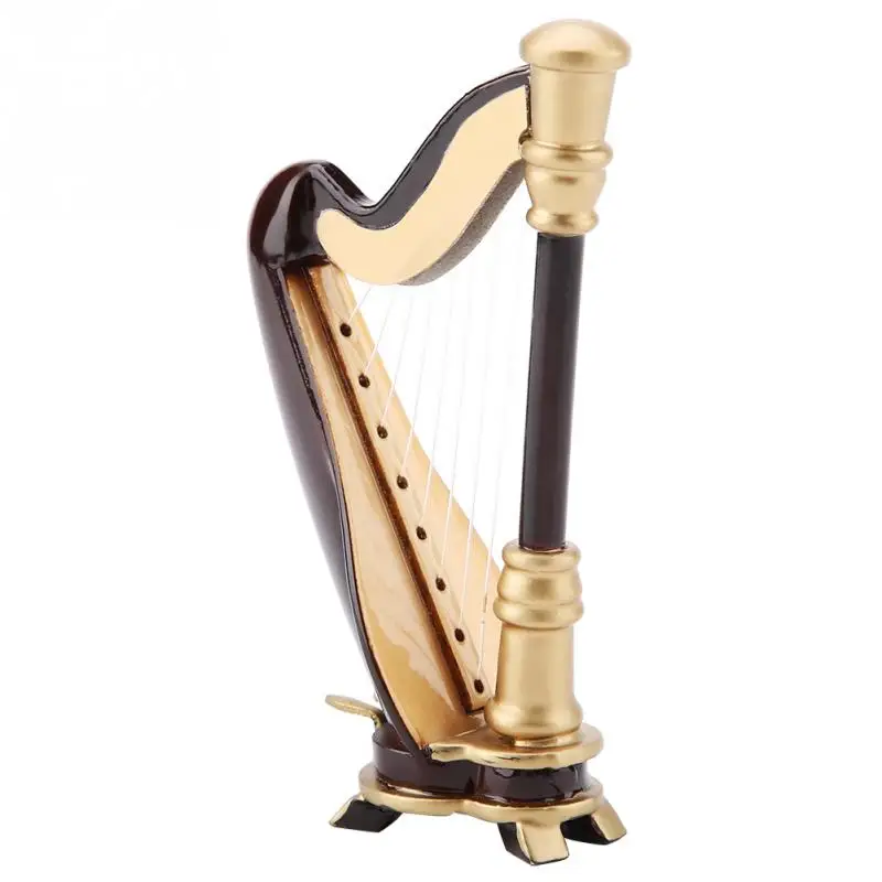 

Creative Antique music box 4in Wooden Miniature Harp Replica with Gift Case Instrument Model Musical Christmas new year gift