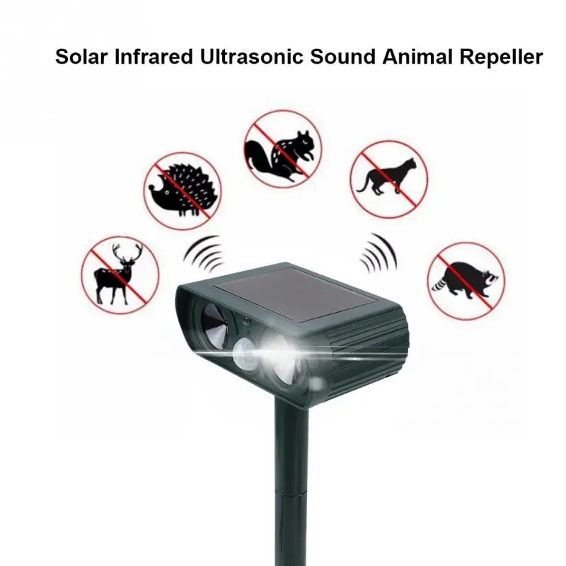 

Solar Infrared Burst Ultrasonic Sound Animal Repeller Drive Cat Dog Outdoor for Garden Farm Use Weather-proof