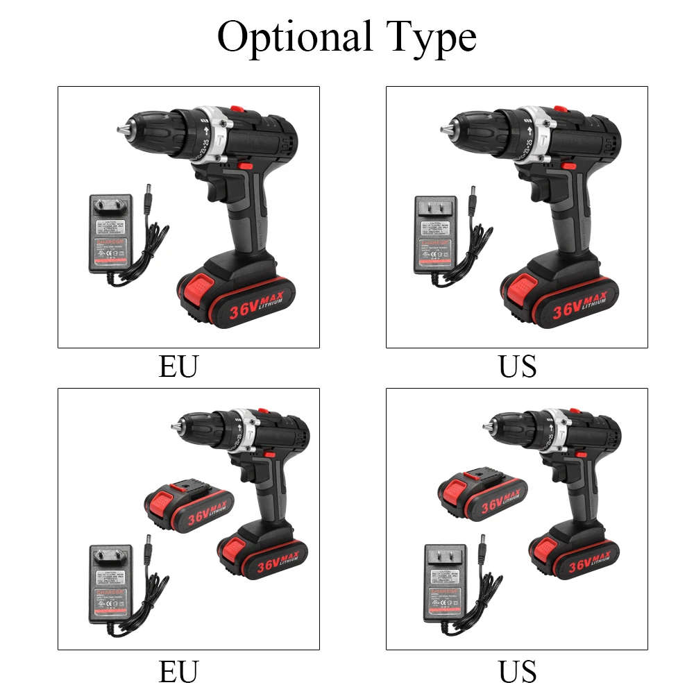 36 В высокомощный электрический шуруповерт Беспроводная Аккумуляторная дрель ручные дрели для дома DIY электрические электроинструменты