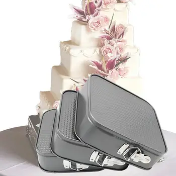 

3PCS Square Cake Mold Adjustable Bottom With Buckle High Temperature Resistant Carbon Steel Non-Stick DIY Baking Mold In Box