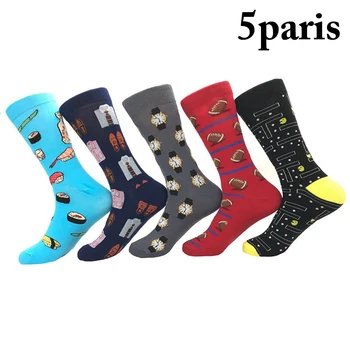 

5 Pairs Unisex Socks Creative Sushi Cartoon Print Warm Cotton Socks Crew Socks