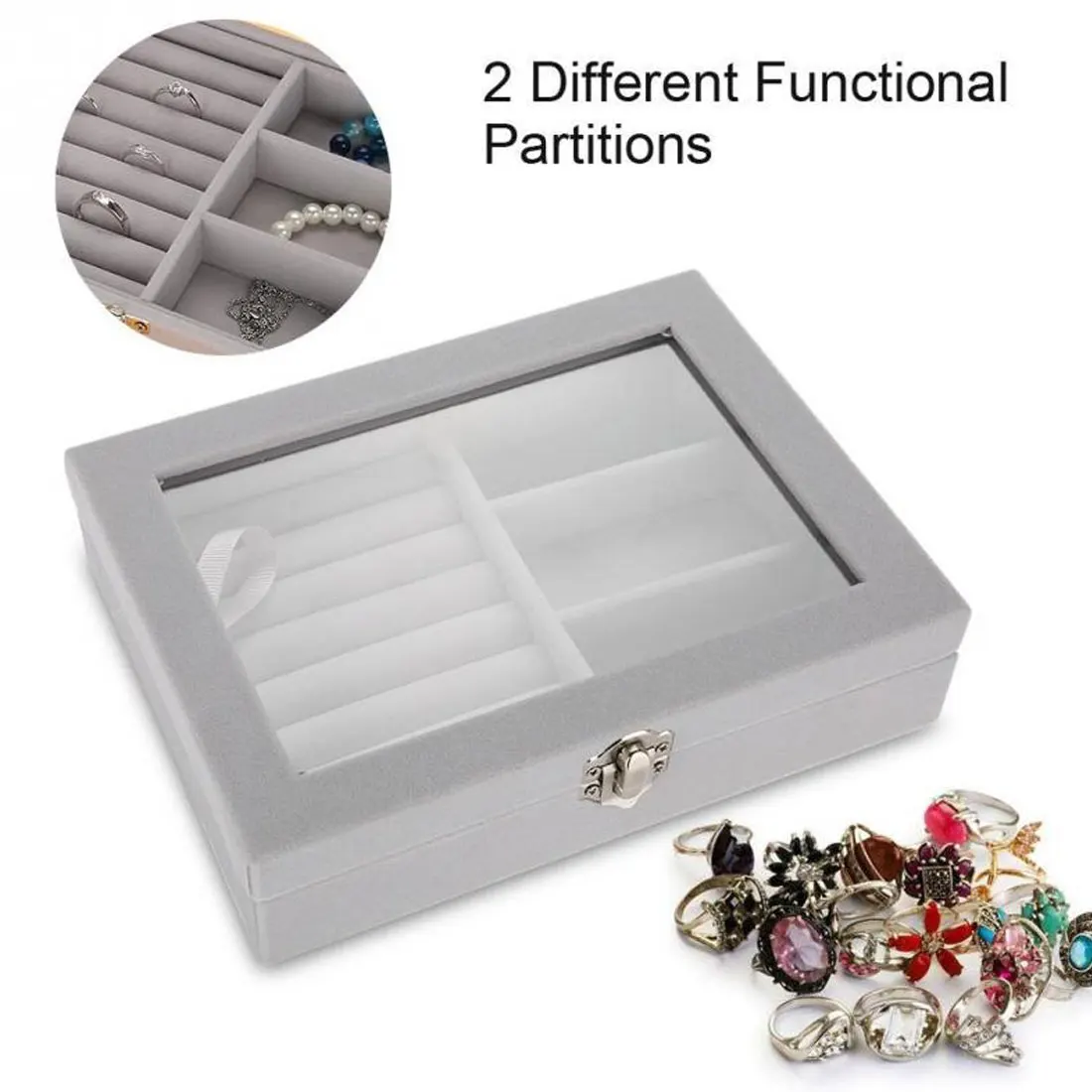 

Flannel Jewelry Box small capacity Transparent Stud earring earring bracelet necklace Jewelry Box dust-proof Jewelry storage box
