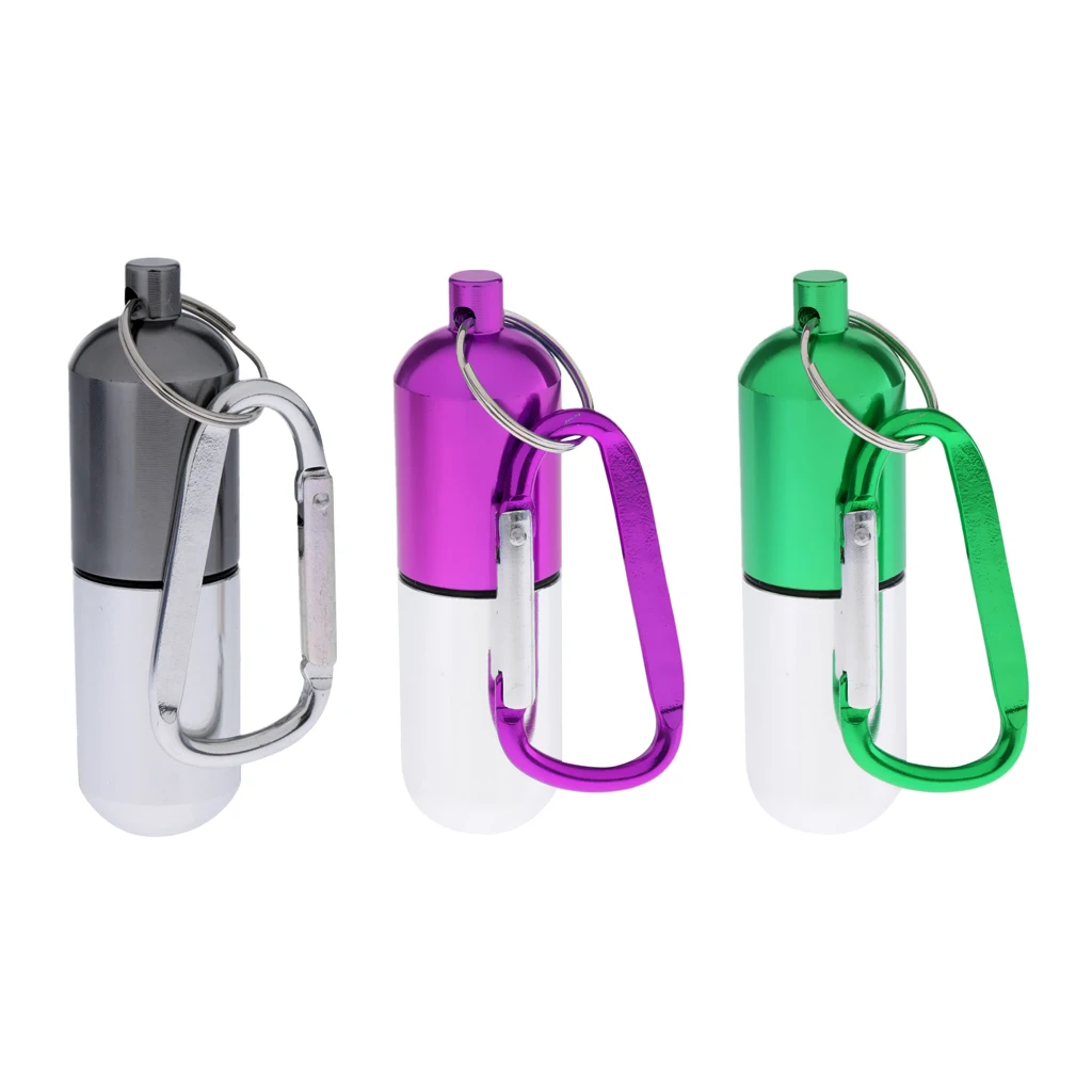 

3pcs Aluminum Alloy Outdoor Emergency Waterproof Airtight Pill Box Sealed Dry Bottle Drug Holder Container + Keychain