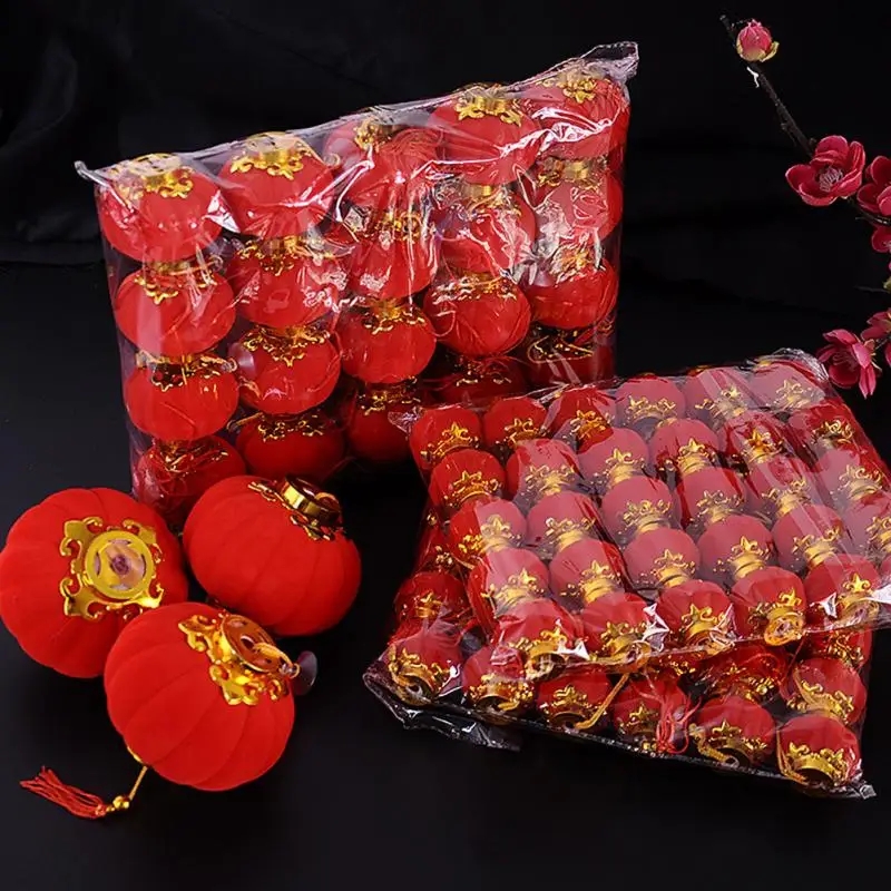 

30pcs/lot 3cm Small Flocking Red Lanterns Wedding Party Decor Gift DIY Craft Cute Chinese Plastic Lanterns