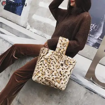 

Leopard Print Luxury PLush Women Handbag Fashion Girls Sling Bucket Tote Bags