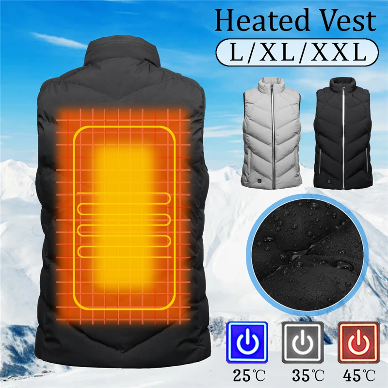 

Black/Gray 2018 Upgraded Men Outdoor USB Infrared Heating Vest Jacket Winter Carbon Fiber Electric Thermal Clothing Waistcoat