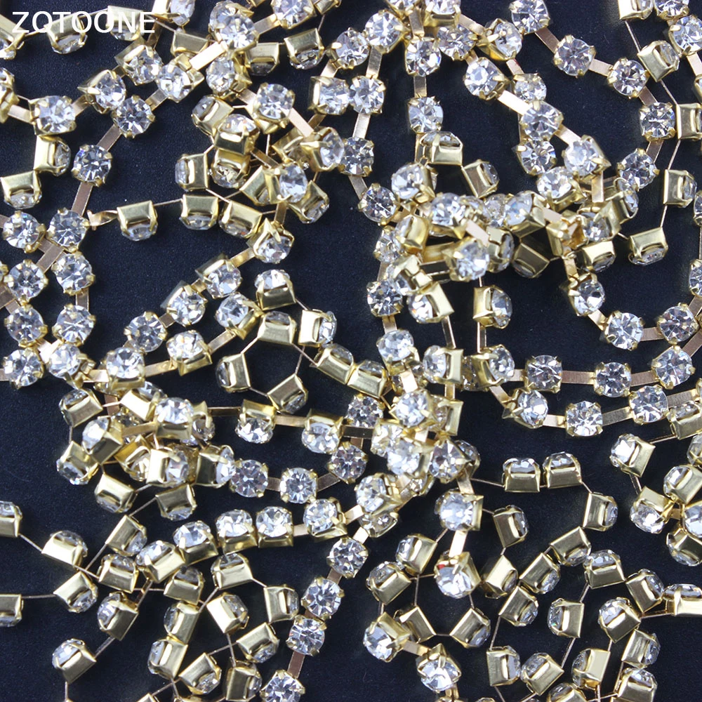 Zotoone 1yard Gold Motif Rhinestones For Clothes Strass Claw Chain ...