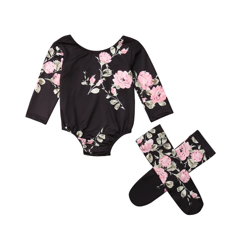 Infant Baby Girls Floral Printed Lovely Cotton Rompers Round Neck Long Sleeve + Warm Legs Cute Outfits Sets | Детская одежда и