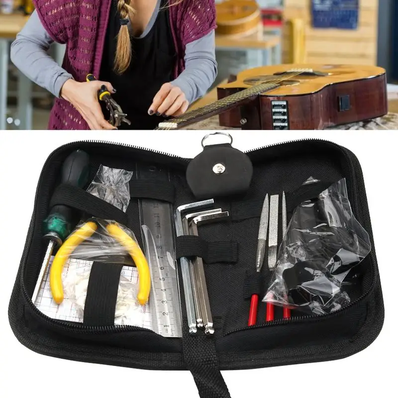 

Guitar Repairing Tool Kit Wire Plier String Organizer Fingerboard Protector Hex Wrenches Files String Ruler Action Ruler Spanner